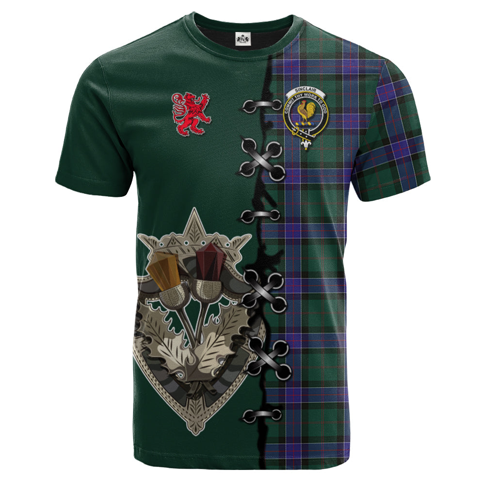 Sinclair Hunting Modern Tartan T-shirt - Lion Rampant And Celtic Thistle Style