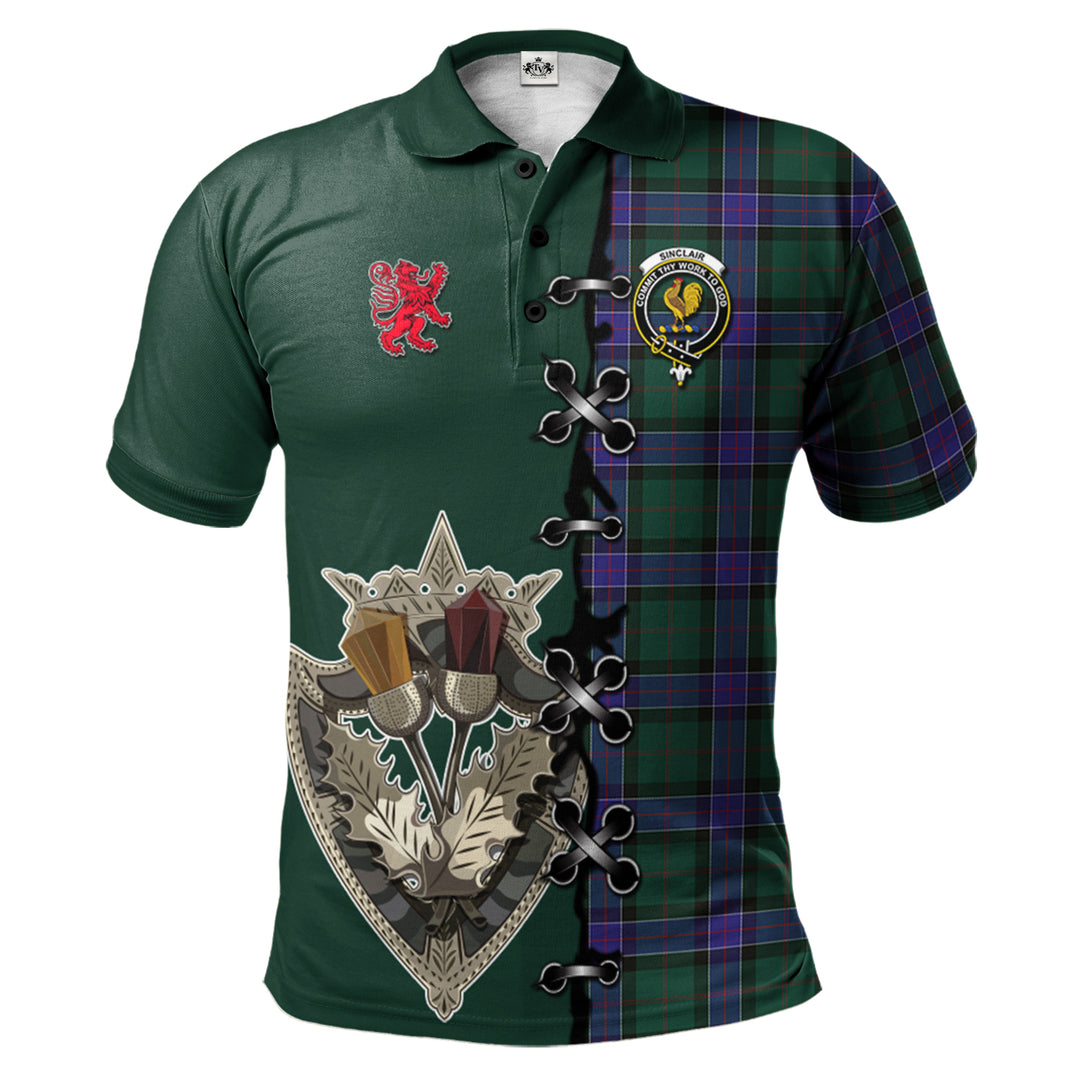 Sinclair Hunting Modern Tartan Polo Shirt - Lion Rampant And Celtic Thistle Style