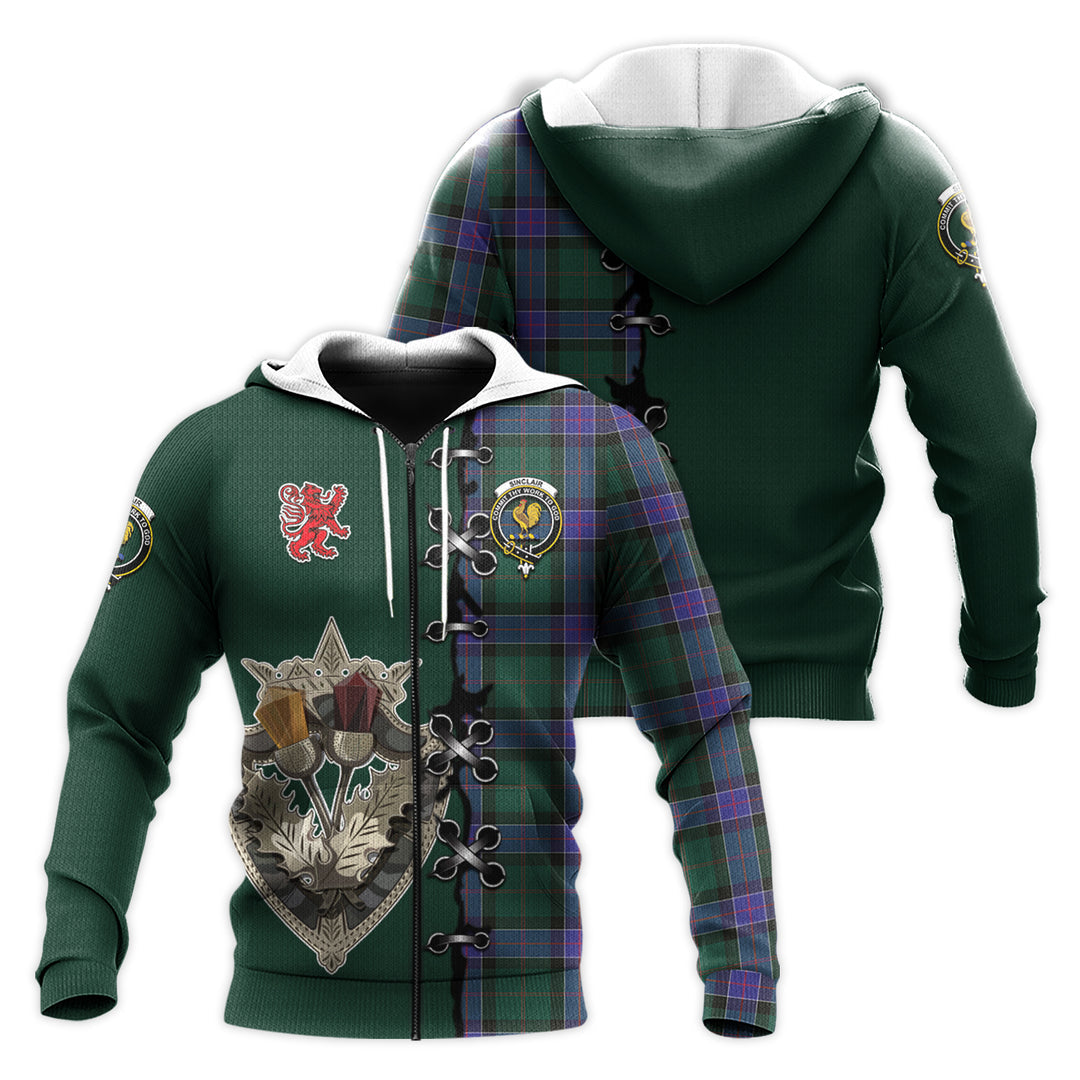 Sinclair Hunting Modern Tartan Hoodie - Lion Rampant And Celtic Thistle Style