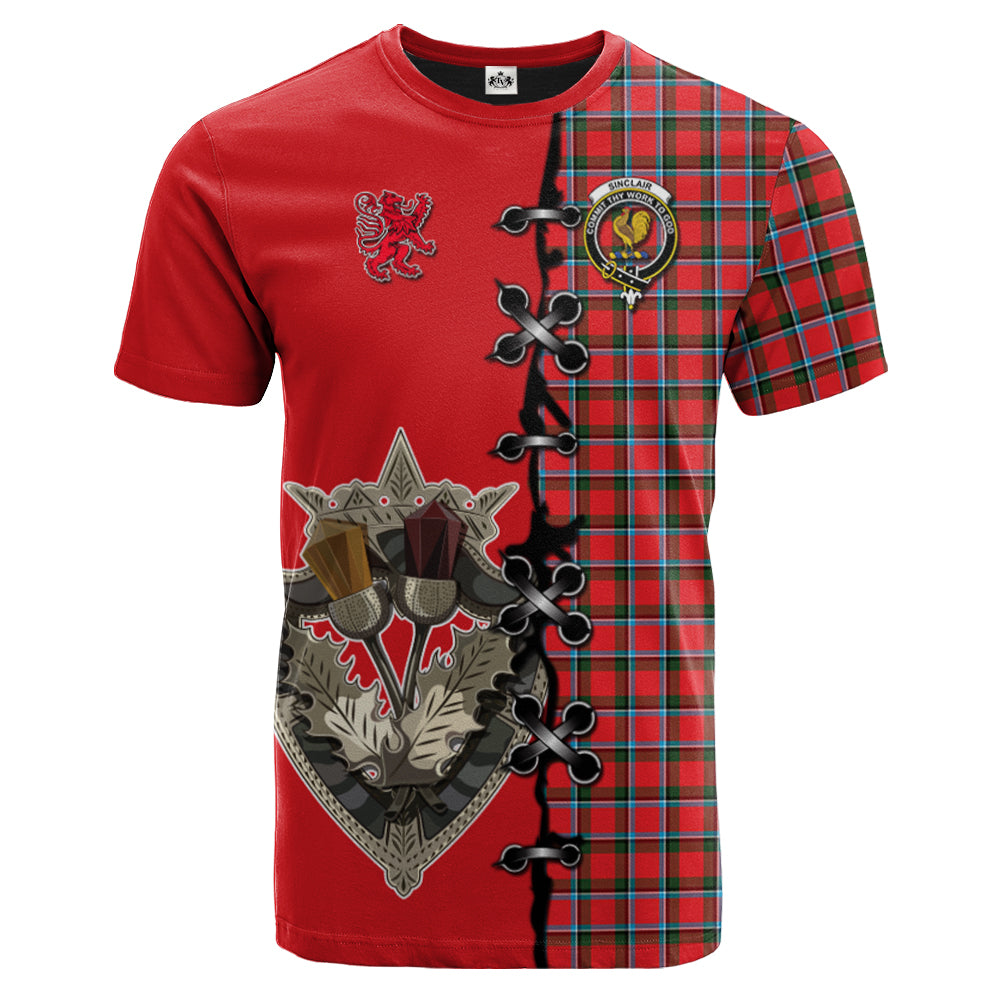 Sinclair Modern Tartan T-shirt - Lion Rampant And Celtic Thistle Style