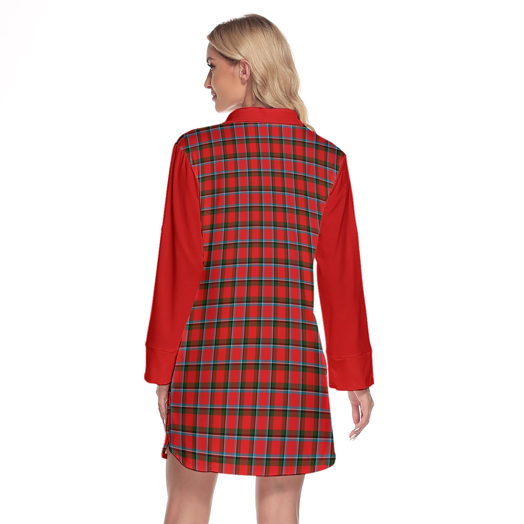 Sinclair Modern Tartan Women's Lapel Shirt Dress With Long Sleeve