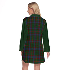 Skene Tartan Women's Lapel Shirt Dress With Long Sleeve