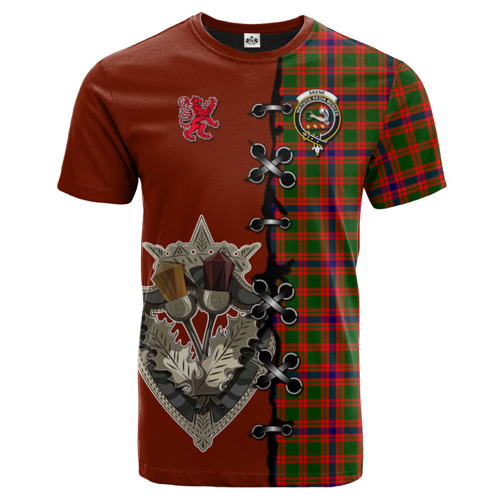 Skene Modern Tartan T-shirt - Lion Rampant And Celtic Thistle Style