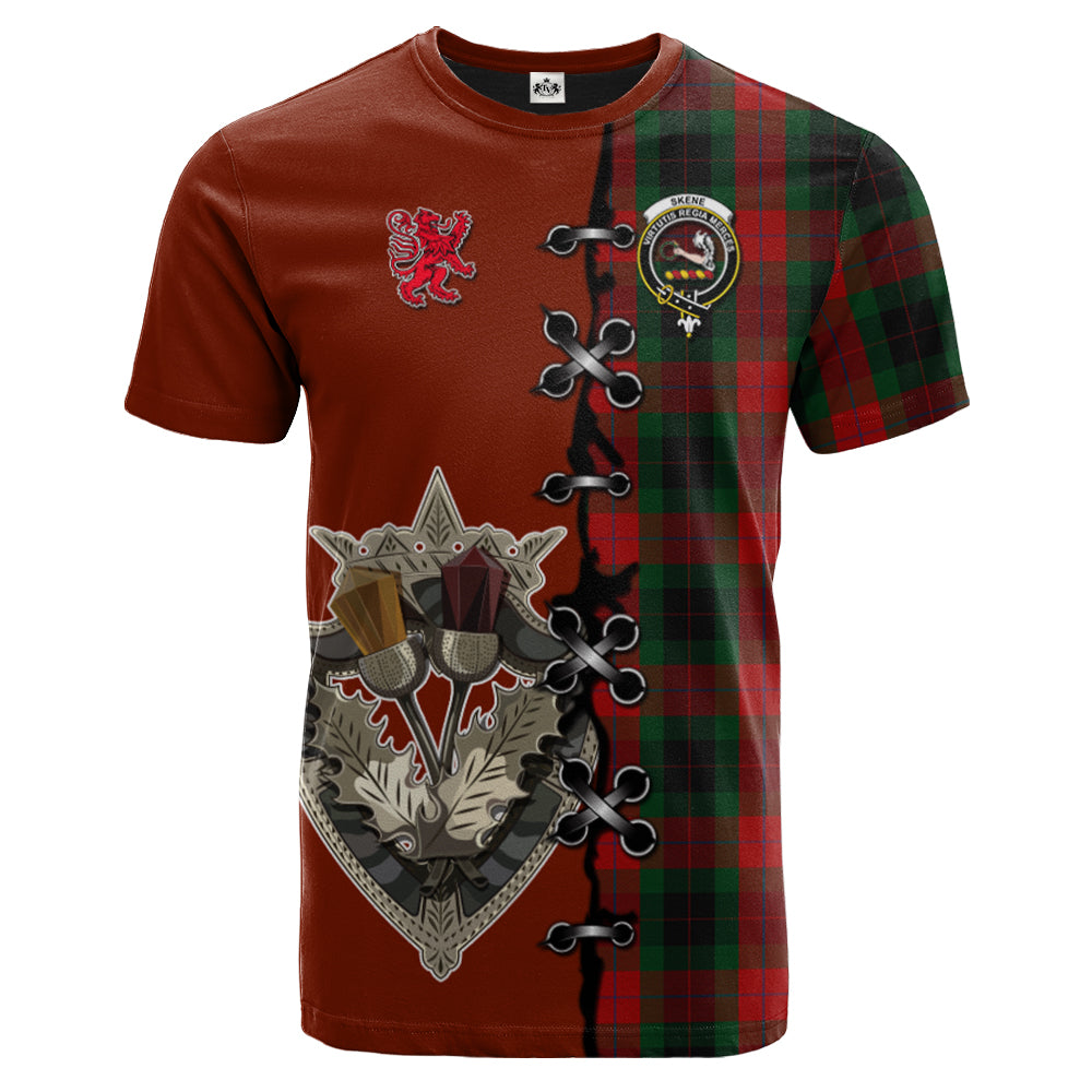 Skene of Cromar Black Tartan T-shirt - Lion Rampant And Celtic Thistle Style