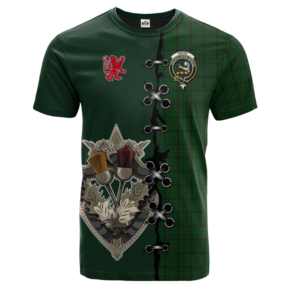 Skene or Tribe of Mar Tartan T-shirt - Lion Rampant And Celtic Thistle Style