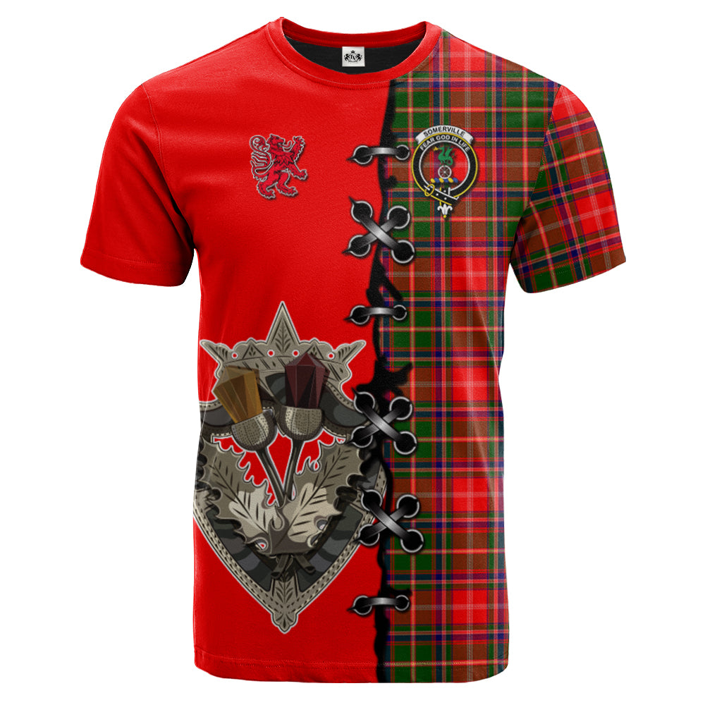 Somerville Modern Tartan T-shirt - Lion Rampant And Celtic Thistle Style