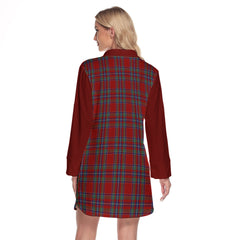 Spens Tartan Women's Lapel Shirt Dress With Long Sleeve