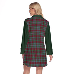 Spens Modern Tartan Women's Lapel Shirt Dress With Long Sleeve