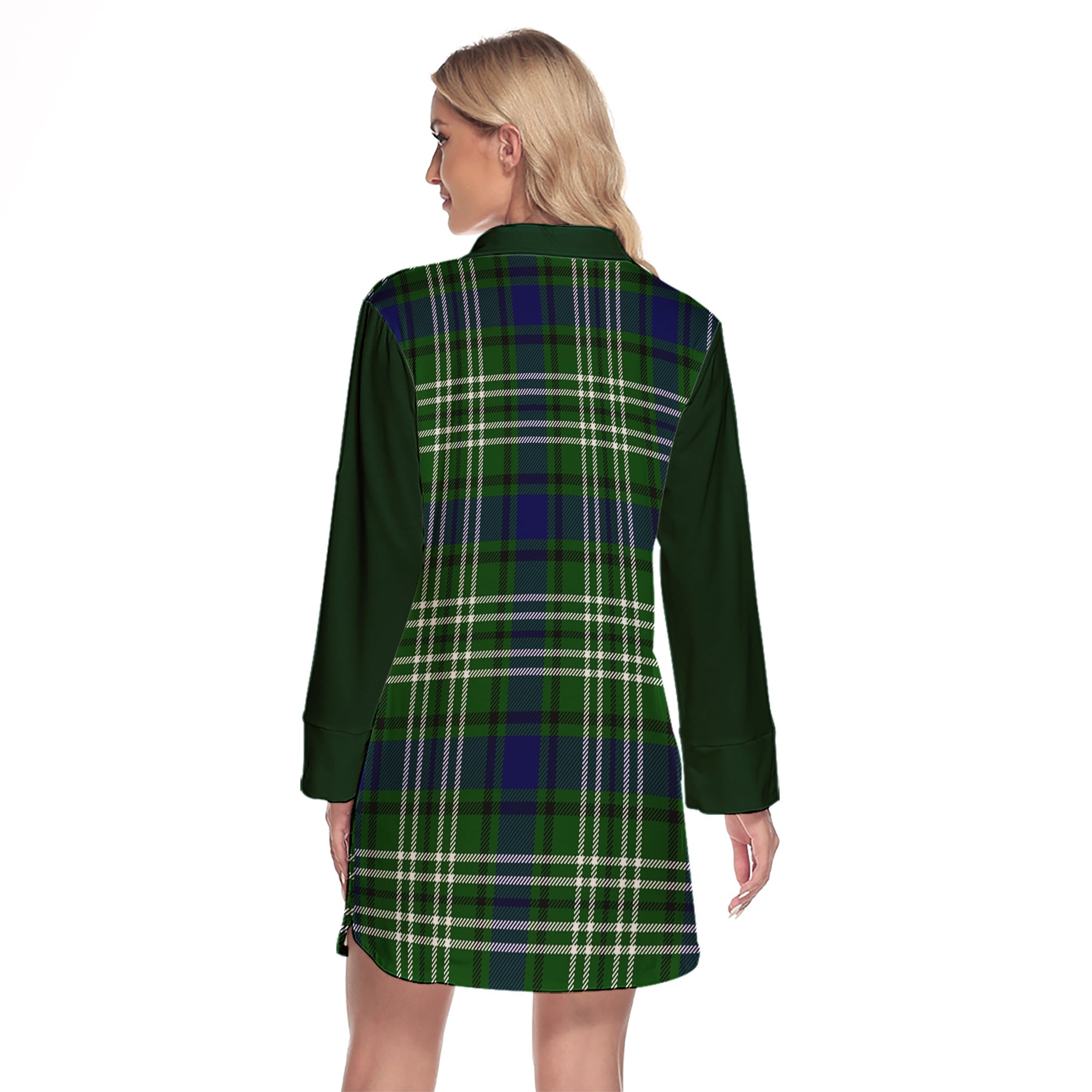 Spottiswood Tartan Women's Lapel Shirt Dress With Long Sleeve