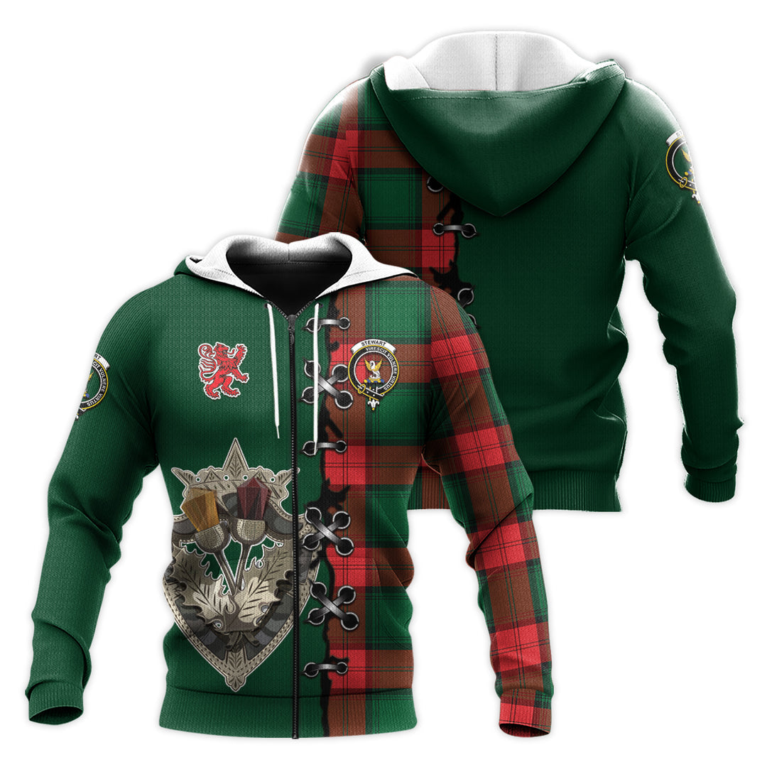 Stewart Atholl Modern Tartan Hoodie - Lion Rampant And Celtic Thistle Style