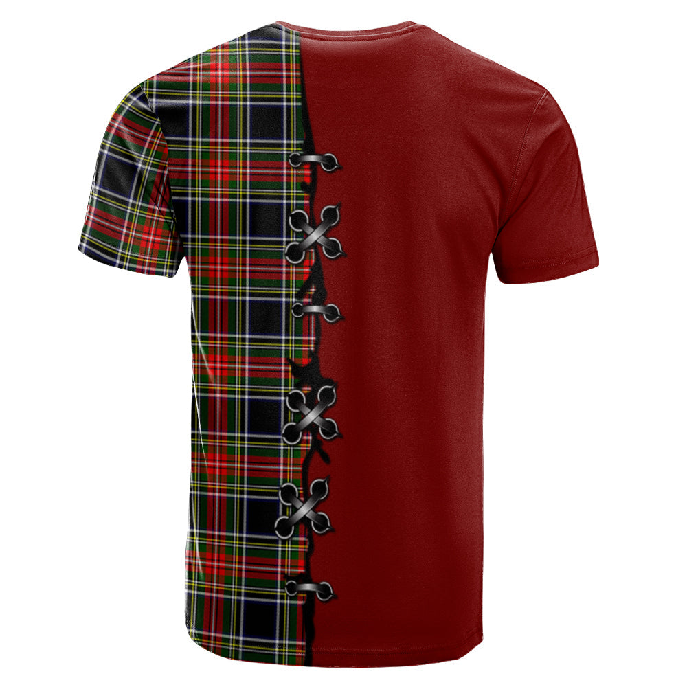 Stewart Black Tartan T-shirt - Lion Rampant And Celtic Thistle Style