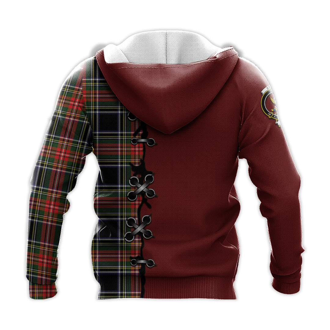 Stewart Black Tartan Hoodie - Lion Rampant And Celtic Thistle Style