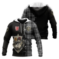 Stewart Black and White Tartan Hoodie - Lion Rampant And Celtic Thistle Style