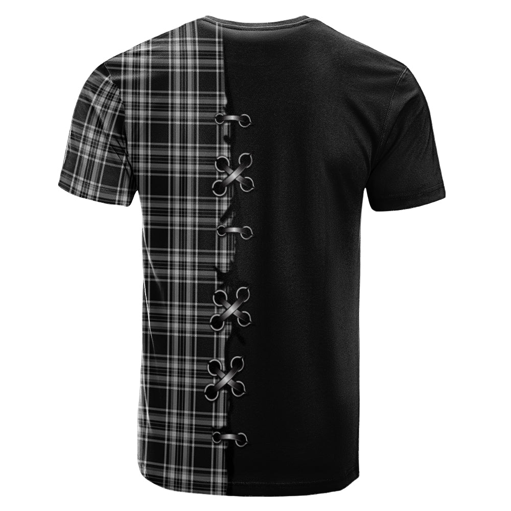 Stewart Black and White Tartan T-shirt - Lion Rampant And Celtic Thistle Style