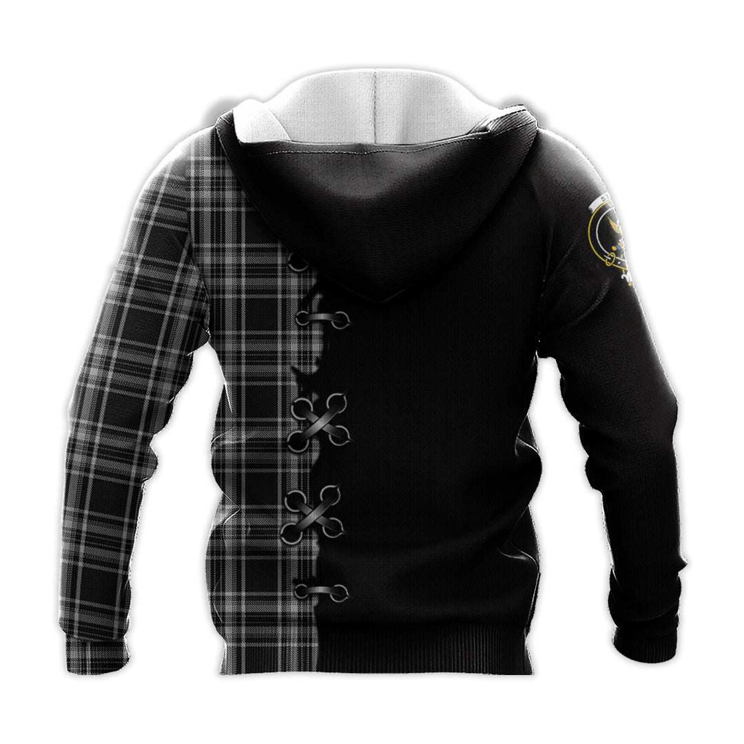 Stewart Black and White Tartan Hoodie - Lion Rampant And Celtic Thistle Style