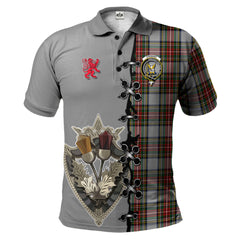 Stewart Dress Tartan Polo Shirt - Lion Rampant And Celtic Thistle Style