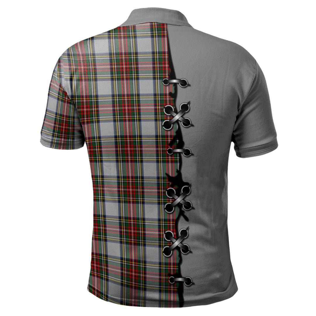 Stewart Dress Tartan Polo Shirt - Lion Rampant And Celtic Thistle Style