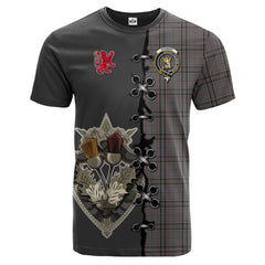 Stewart Grey Tartan T-shirt - Lion Rampant And Celtic Thistle Style