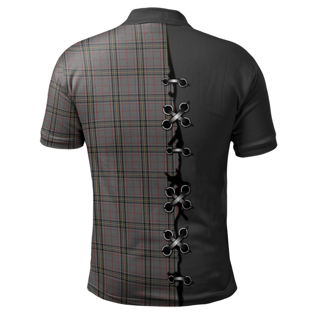 Stewart Grey Tartan Polo Shirt - Lion Rampant And Celtic Thistle Style