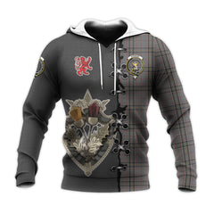 Stewart Grey Tartan Hoodie - Lion Rampant And Celtic Thistle Style