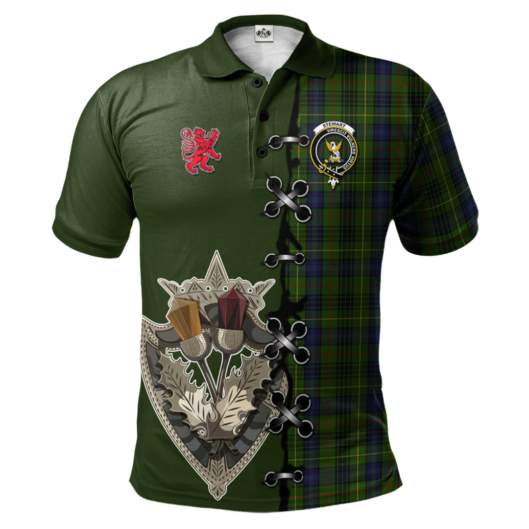 Stewart Hunting Tartan Polo Shirt - Lion Rampant And Celtic Thistle Style