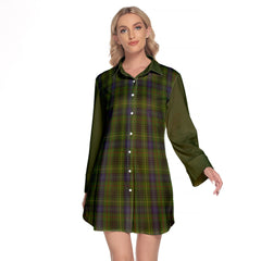 Stewart Hunting Tartan Women's Lapel Shirt Dress With Long Sleeve