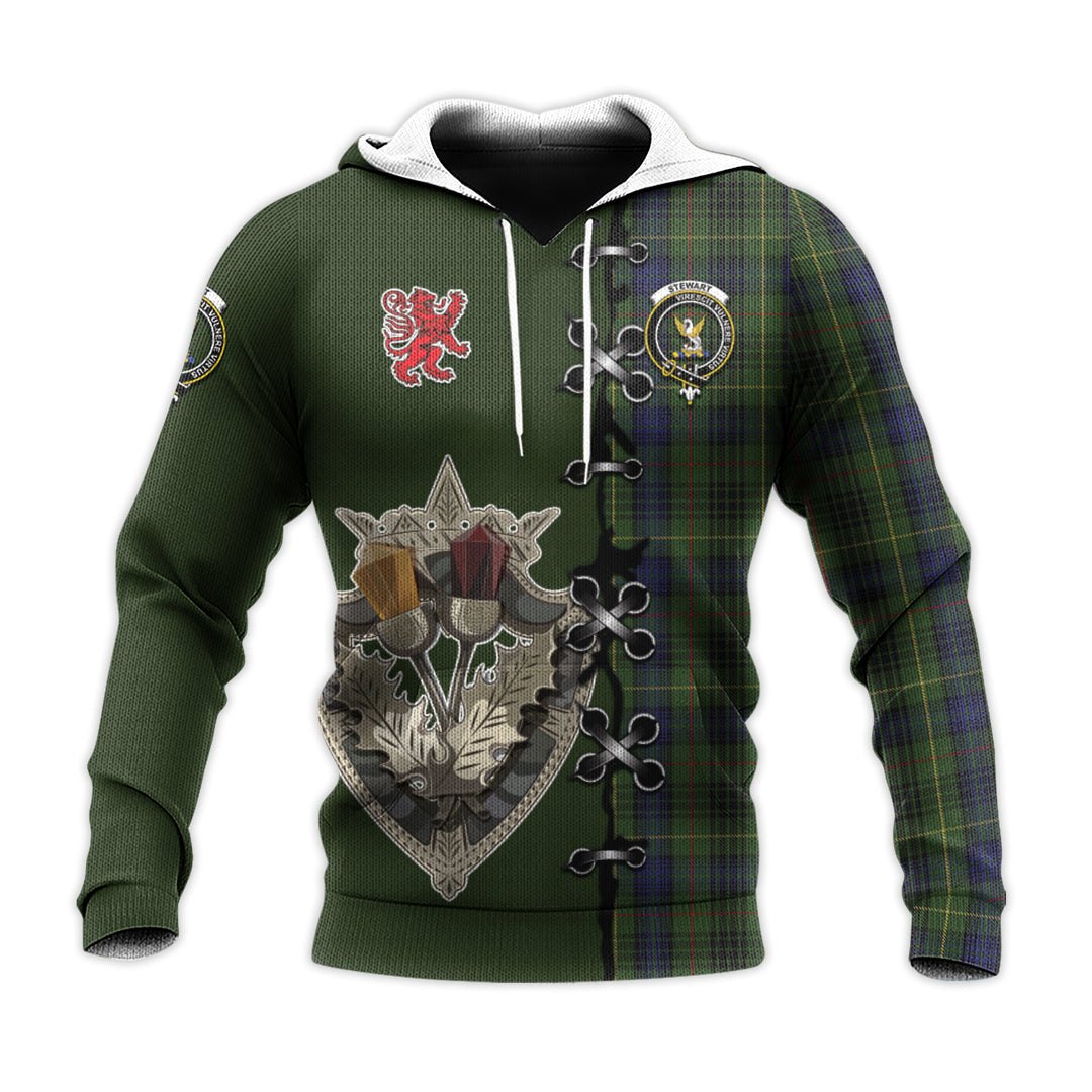 Stewart Hunting Tartan Hoodie - Lion Rampant And Celtic Thistle Style