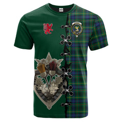 Stewart Hunting Modern Tartan T-shirt - Lion Rampant And Celtic Thistle Style