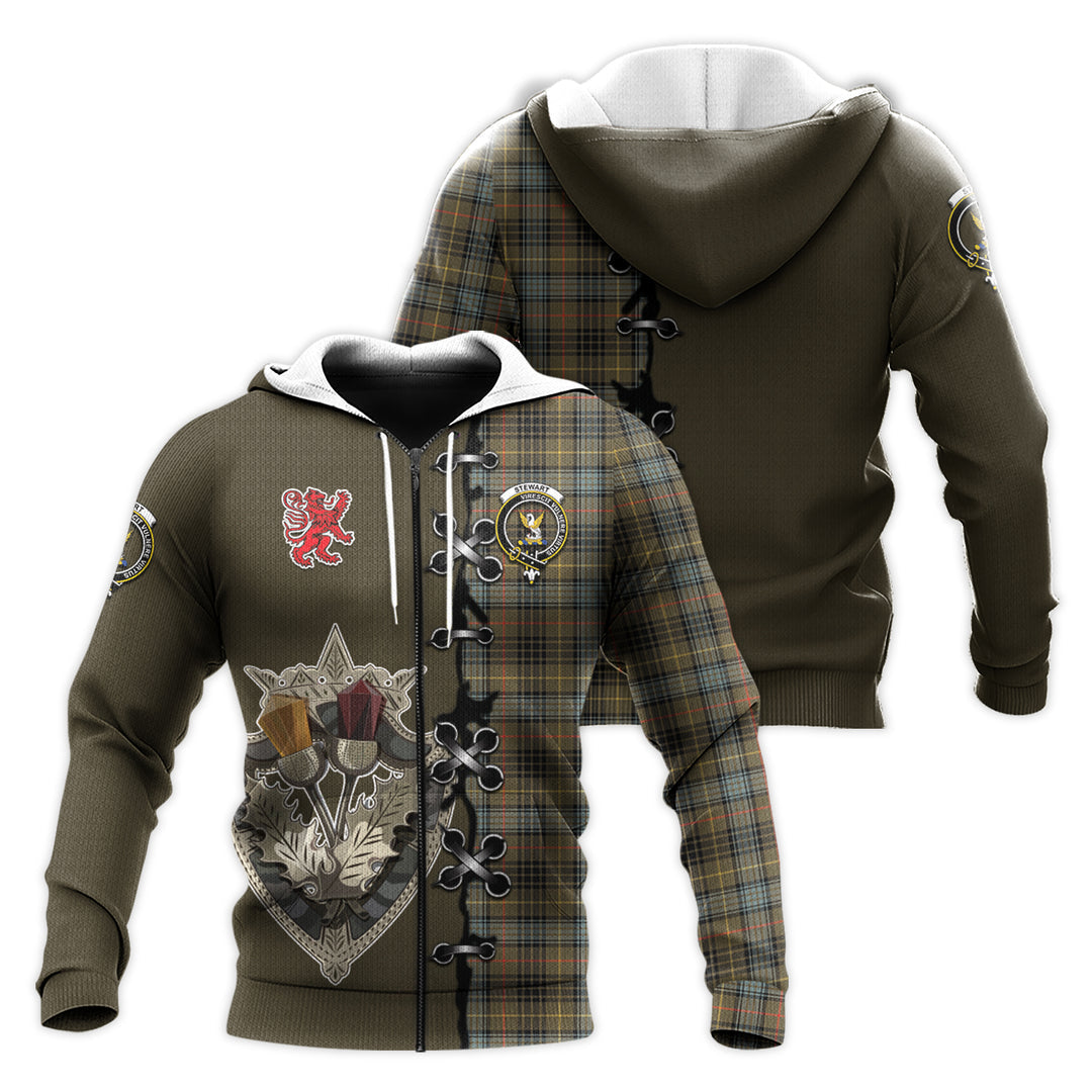 Stewart Hunting Weathered Tartan Hoodie - Lion Rampant And Celtic Thistle Style