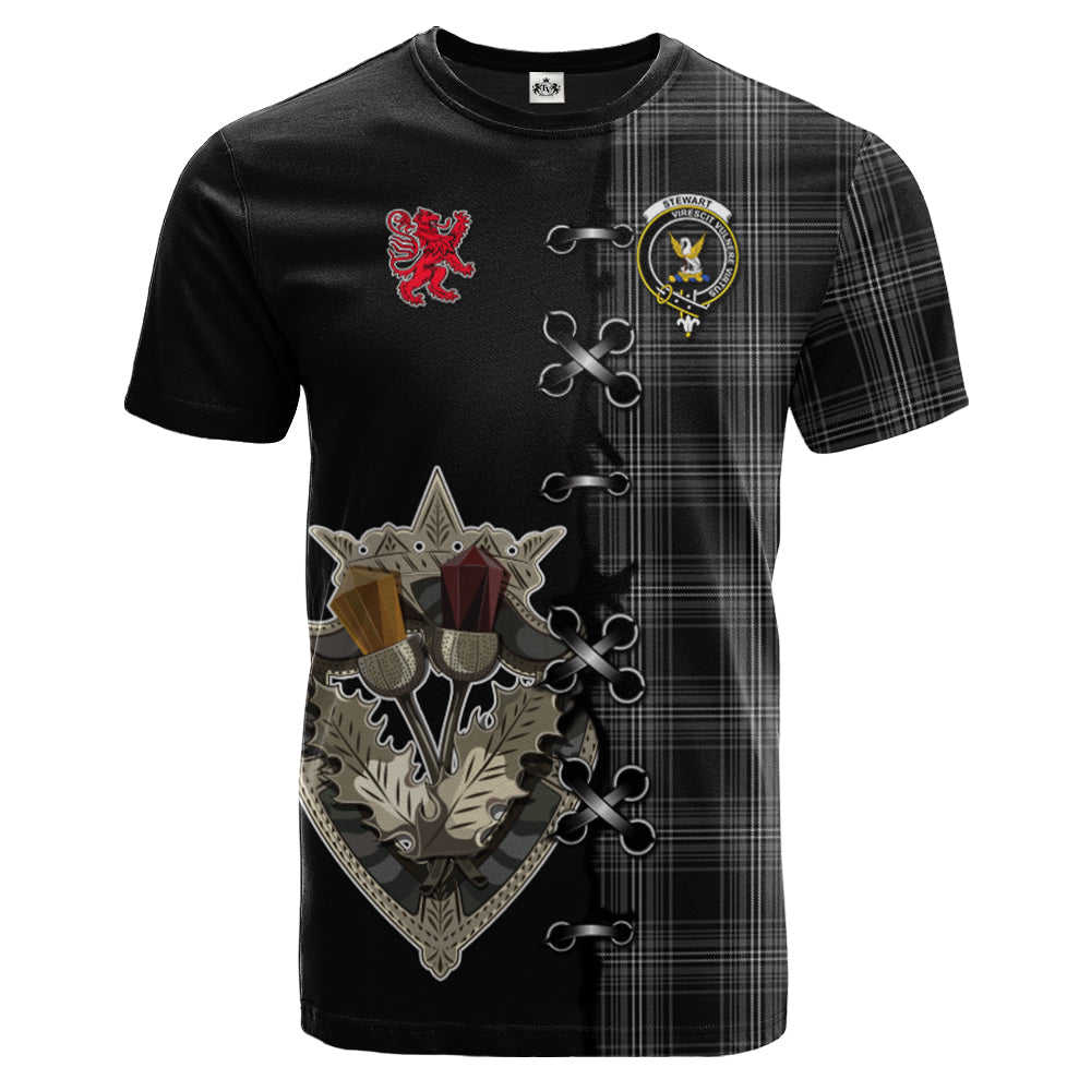 Stewart Mourning Tartan T-shirt - Lion Rampant And Celtic Thistle Style