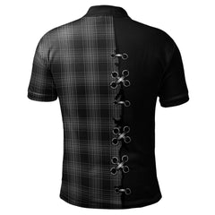 Stewart Mourning Tartan Polo Shirt - Lion Rampant And Celtic Thistle Style