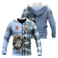 Stewart Muted Blue Tartan Hoodie - Lion Rampant And Celtic Thistle Style