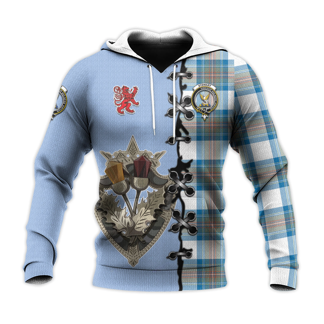 Stewart Muted Blue Tartan Hoodie - Lion Rampant And Celtic Thistle Style