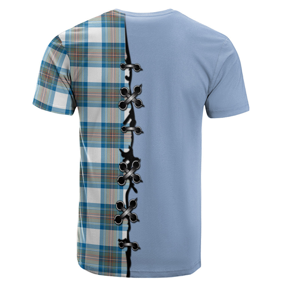 Stewart Muted Tartan T-shirt - Lion Rampant And Celtic Thistle Style