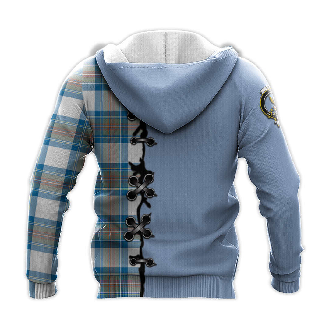 Stewart Muted Blue Tartan Hoodie - Lion Rampant And Celtic Thistle Style