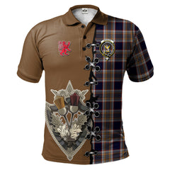 Stewart Navy Tartan Polo Shirt - Lion Rampant And Celtic Thistle Style