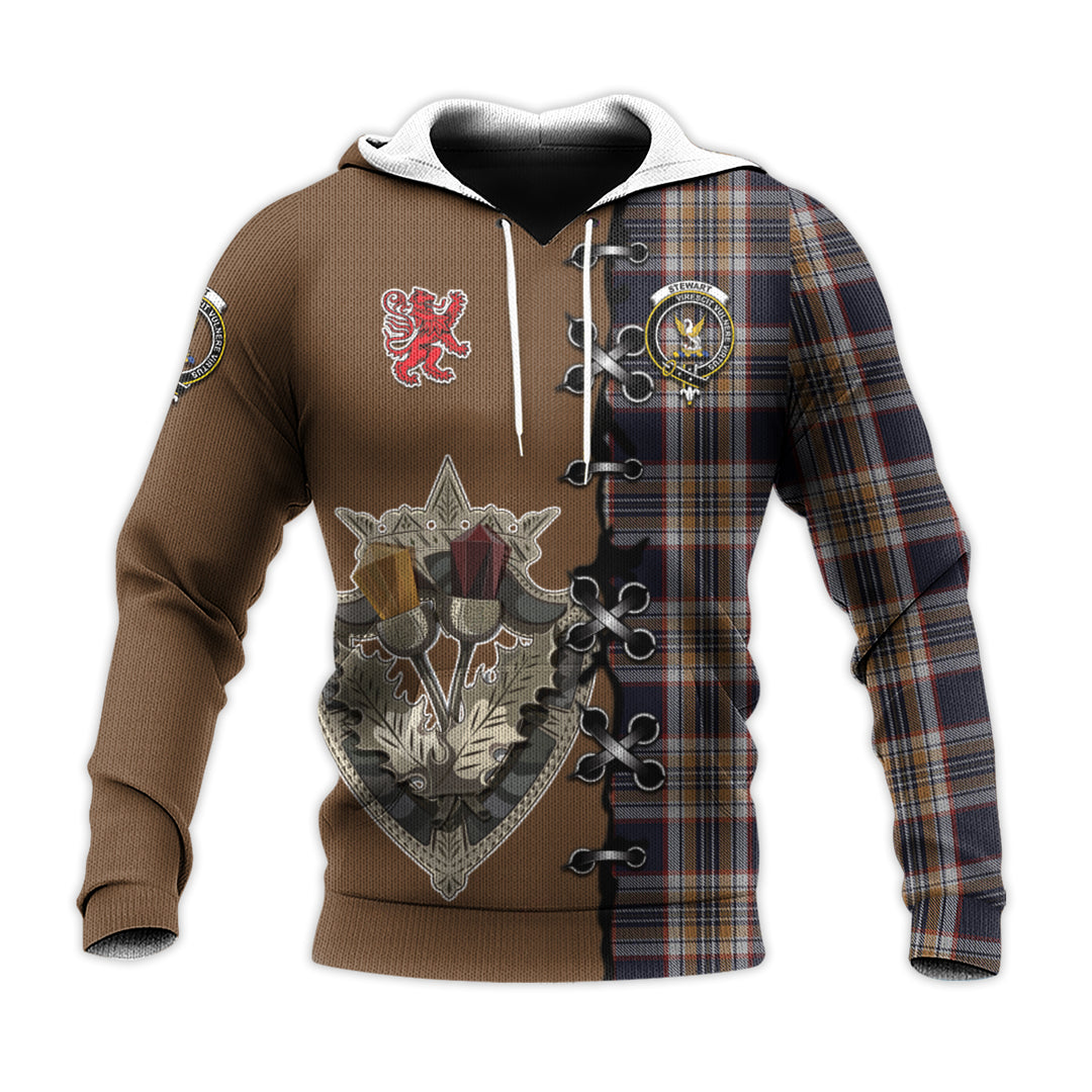 Stewart Navy Tartan Hoodie - Lion Rampant And Celtic Thistle Style