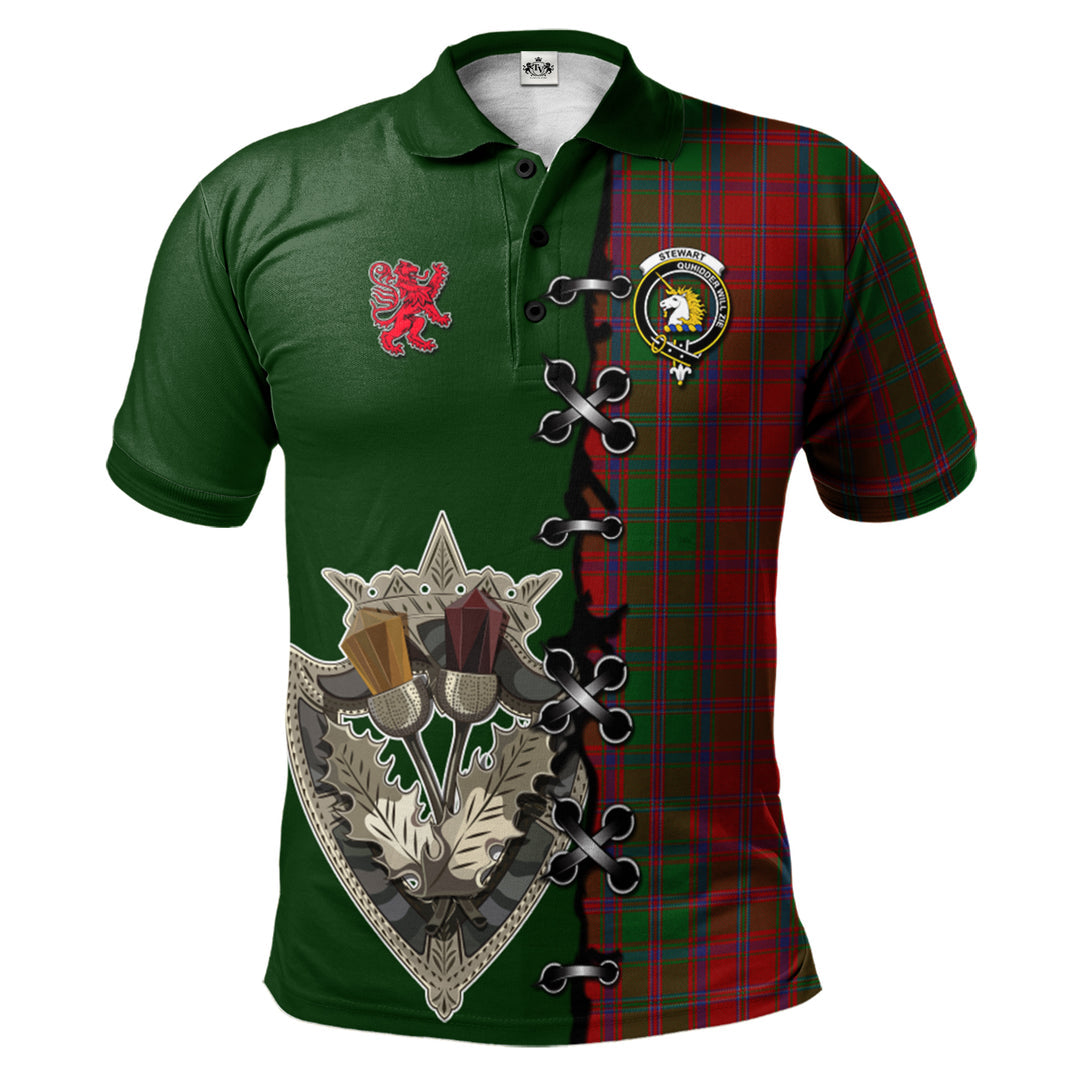 Stewart of Appin Tartan Polo Shirt - Lion Rampant And Celtic Thistle Style