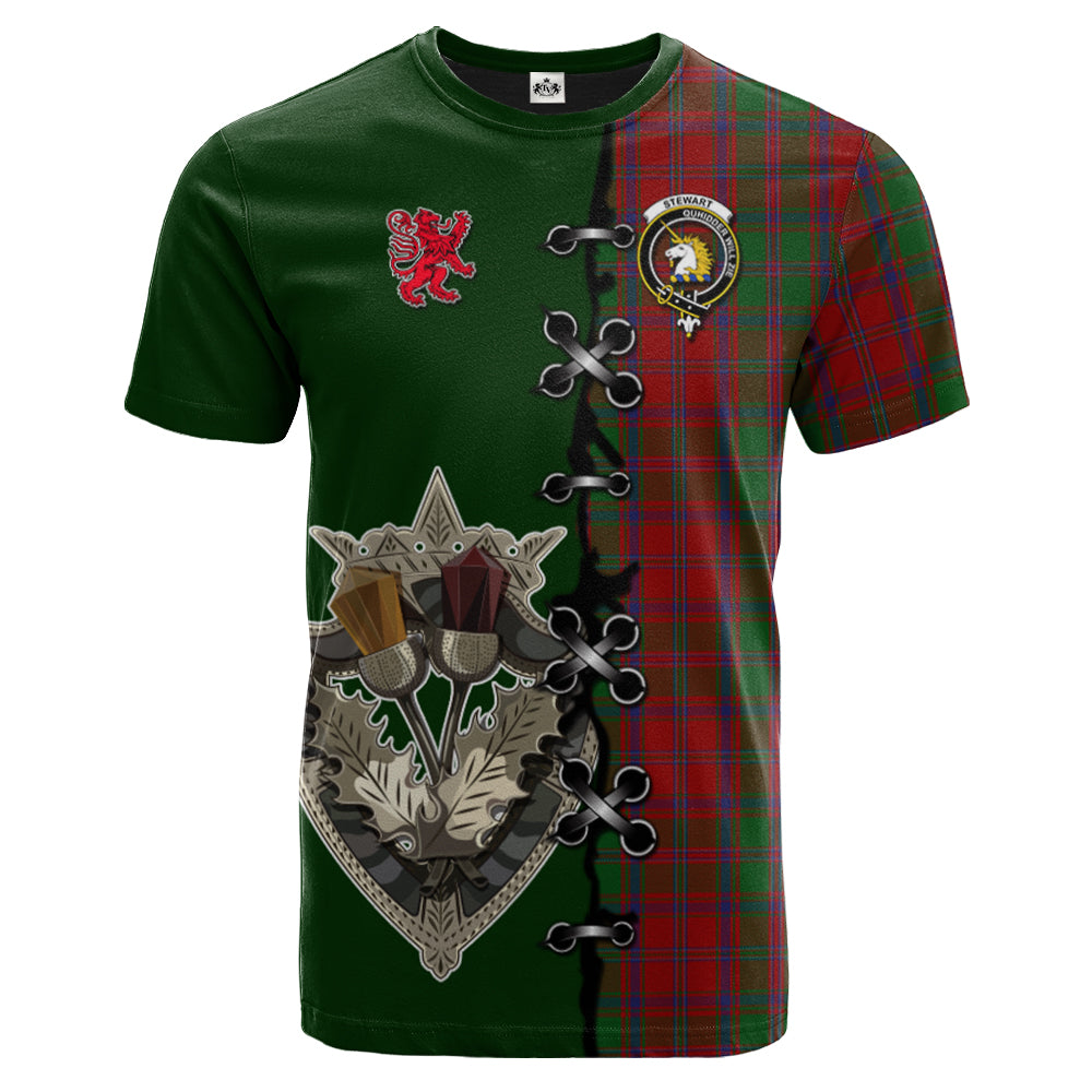 Stewart of Appin Tartan T-shirt - Lion Rampant And Celtic Thistle Style