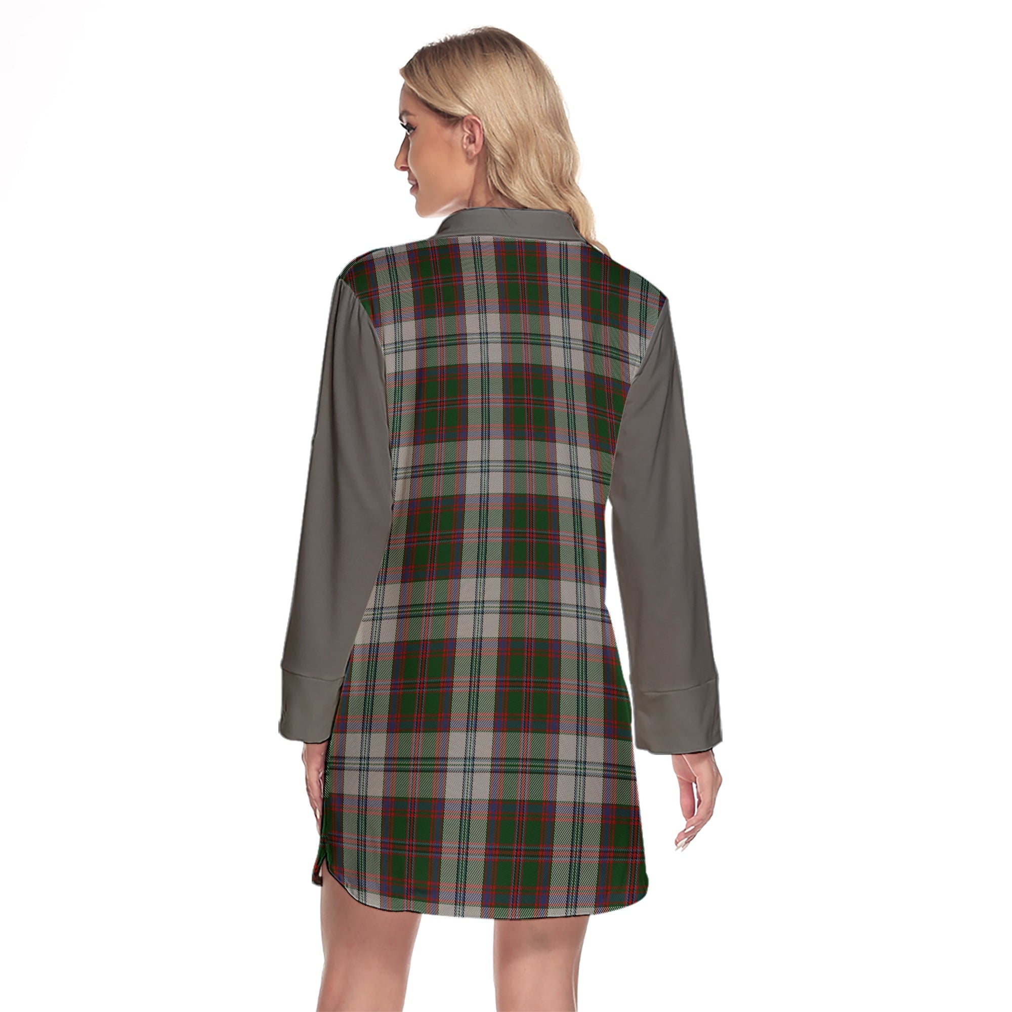 Stewart Of Appin Dress Tartan Women's Lapel Shirt Dress With Long Sleeve