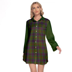 Stewart Of Appin Hunting Tartan Women's Lapel Shirt Dress With Long Sleeve