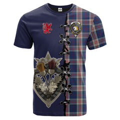 Stewart of Appin Hunting Dress Tartan T-shirt - Lion Rampant And Celtic Thistle Style