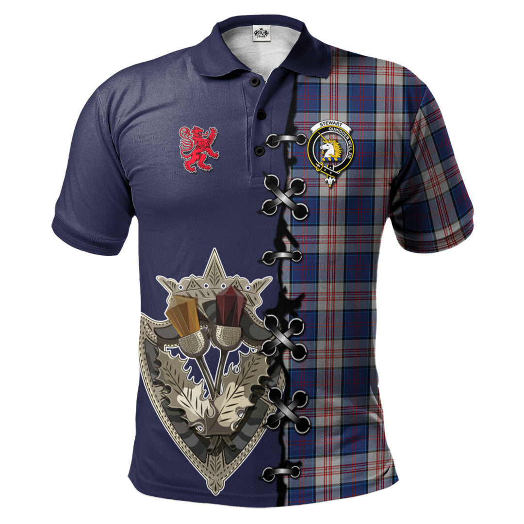 Stewart of Appin Hunting Dress Tartan Polo Shirt - Lion Rampant And Celtic Thistle Style