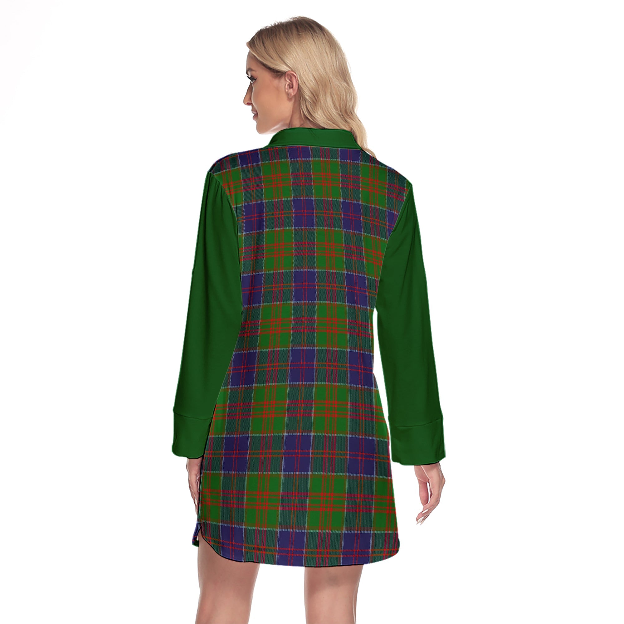 Stewart Of Appin Hunting Modern Tartan Women's Lapel Shirt Dress With Long Sleeve