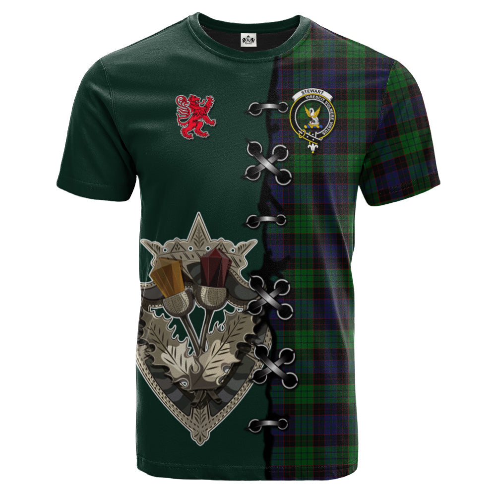 Stewart Old Tartan T-shirt - Lion Rampant And Celtic Thistle Style