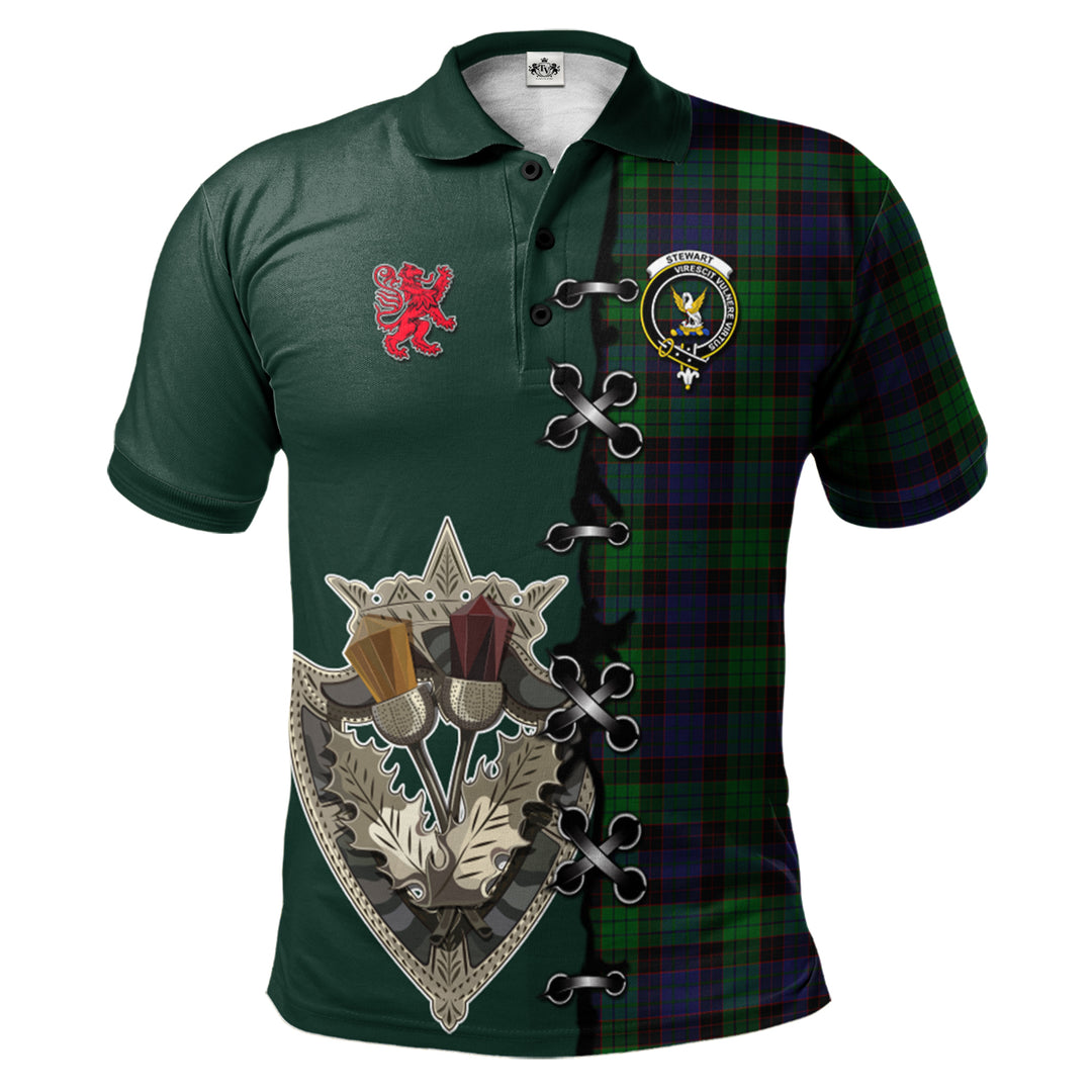 Stewart Old Tartan Polo Shirt - Lion Rampant And Celtic Thistle Style