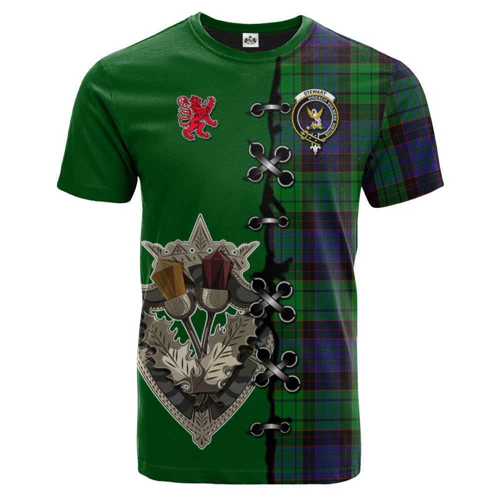 Stewart Old Modern Tartan T-shirt - Lion Rampant And Celtic Thistle Style