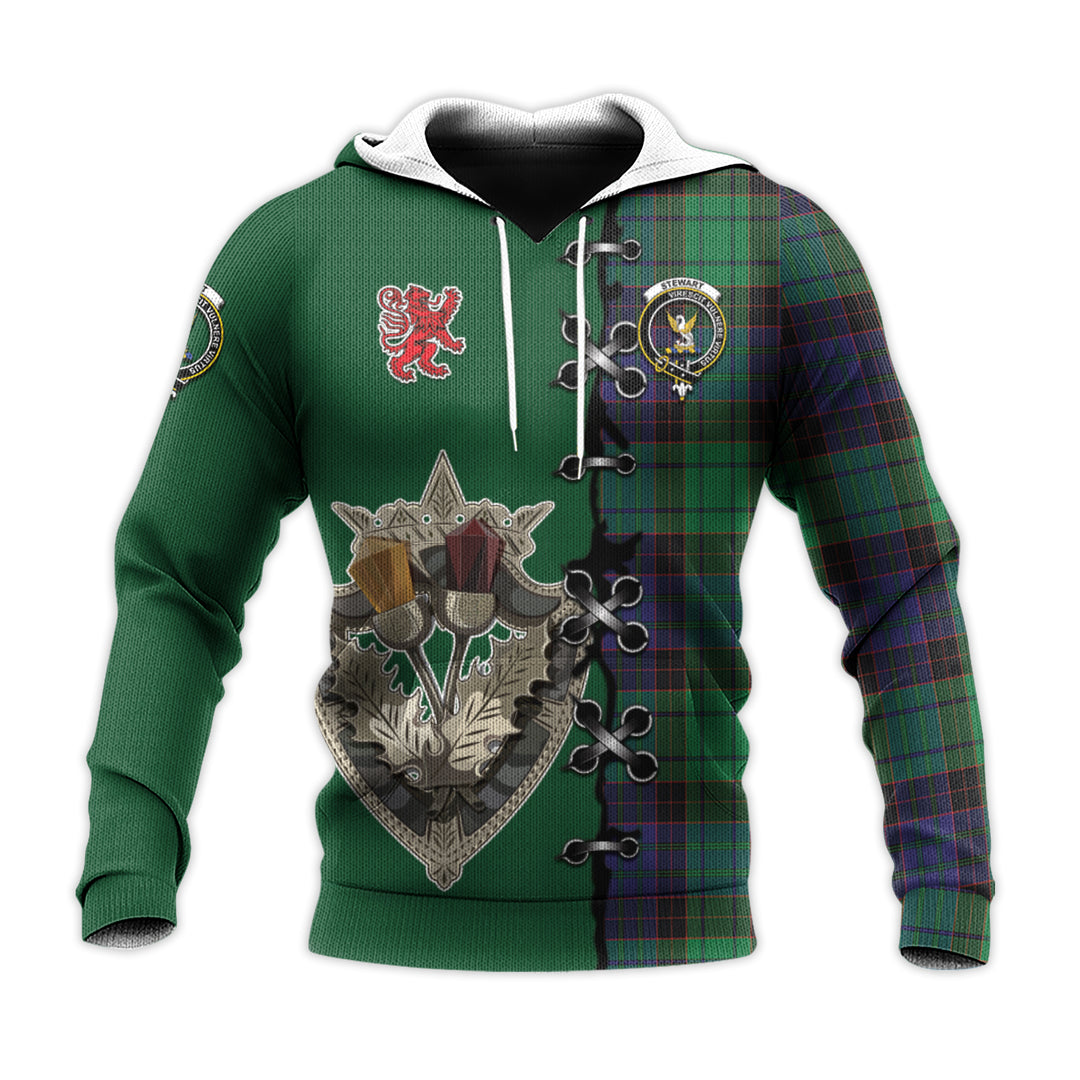 Stewart Old Modern Tartan Hoodie - Lion Rampant And Celtic Thistle Style