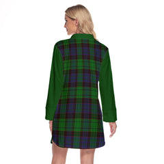 Stewart Old Modern Tartan Women's Lapel Shirt Dress With Long Sleeve