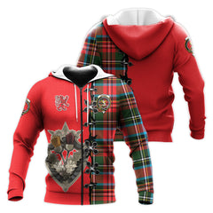 Stewart Royal Tartan Hoodie - Lion Rampant And Celtic Thistle Style